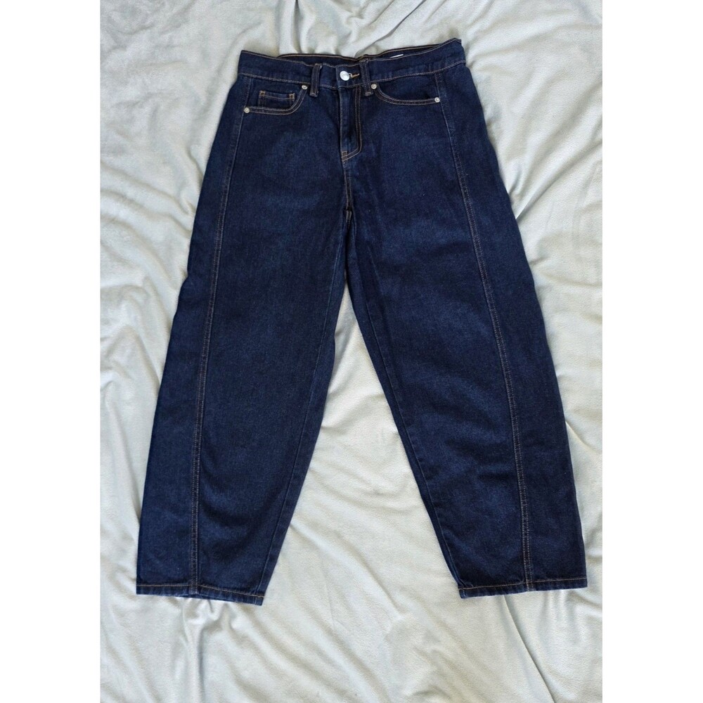 Free Assembly Barrel Leg Jeans Women’s 2 Dark Wash High Rise Cropped Curved
